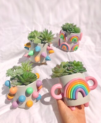 Retro Eclectic Colorful Planters, Cute Ceramic Planter, Rainbow Pot Planter, Modern ceramic planter, Boho home decor, plant lover gifts - image2